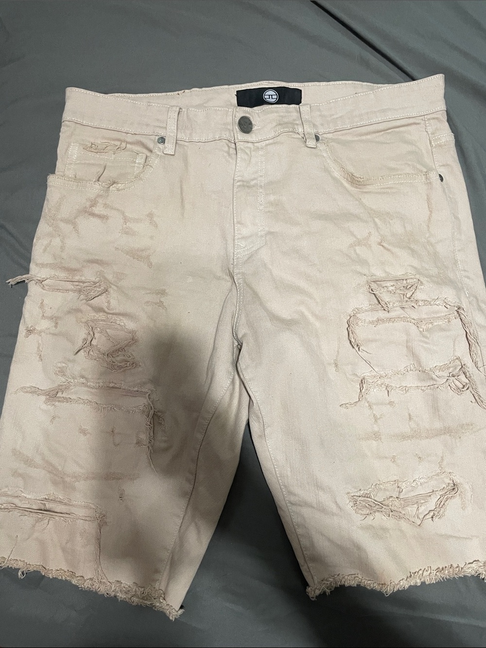 Jordan Craig Beige Distressed Cargo Denim Shorts